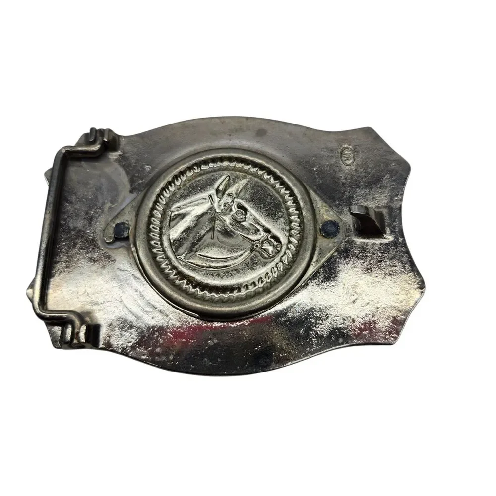 Vintage Chambers Belt Co. Ford Mustang Belt Buckle Horse Head Insert Scroll Work